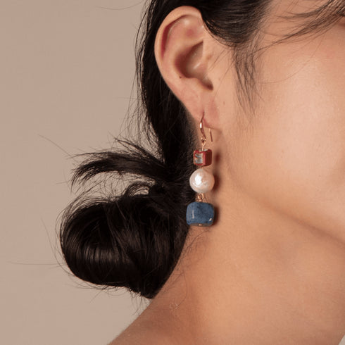 Colorful Cube Pendant Baroque Pearl Earrings – Rustic Charm & Unique Style