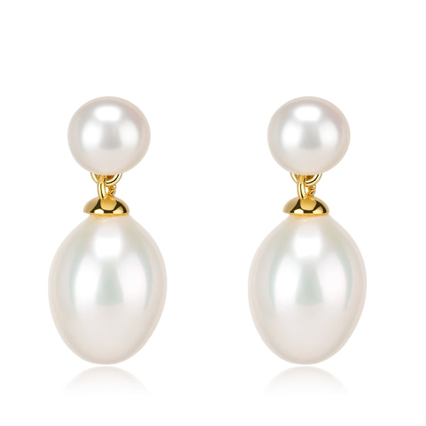 Dual Pearl TearDrop Earrings - Gold Vermeil