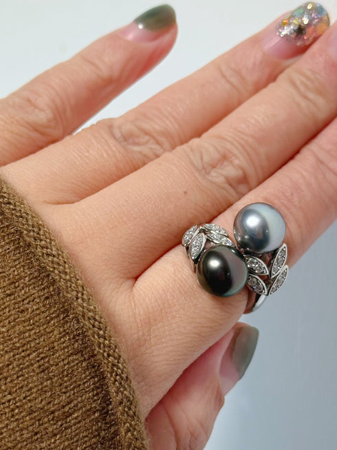 Luxury Blue Akoya & Tahitian Pearl Ring – Sophisticated Elegance