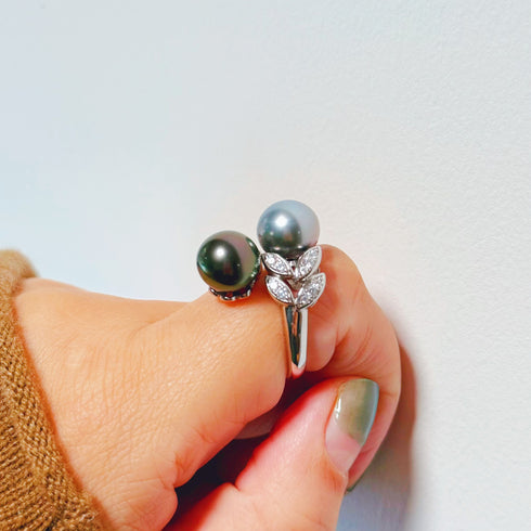 Luxury Blue Akoya & Tahitian Pearl Ring – Sophisticated Elegance