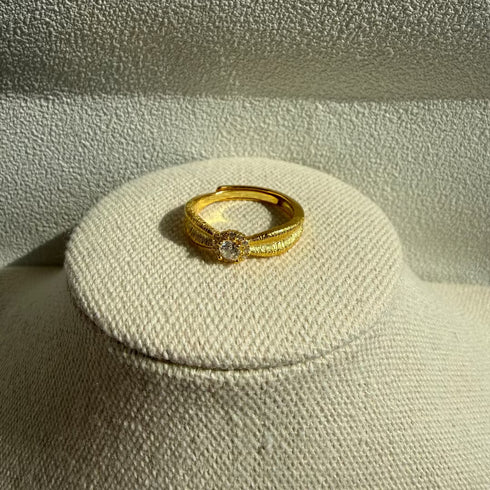 Gold Matt Sunflower Zirconia Ring – Elegant & Trendy