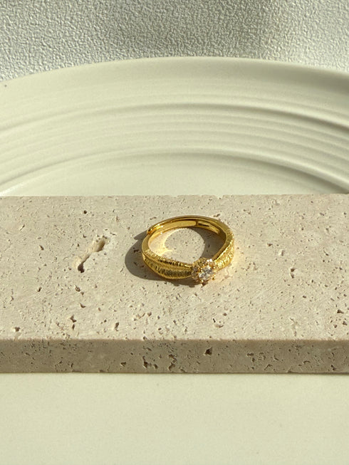 Gold Matt Sunflower Zirconia Ring – Elegant & Trendy