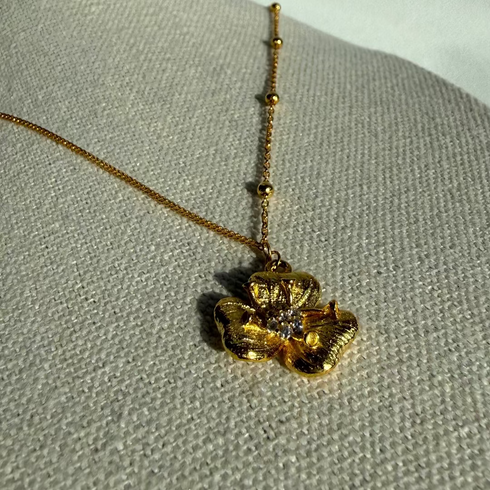 Floral Diamond Pendant Gold Necklace - Gold Vermeil