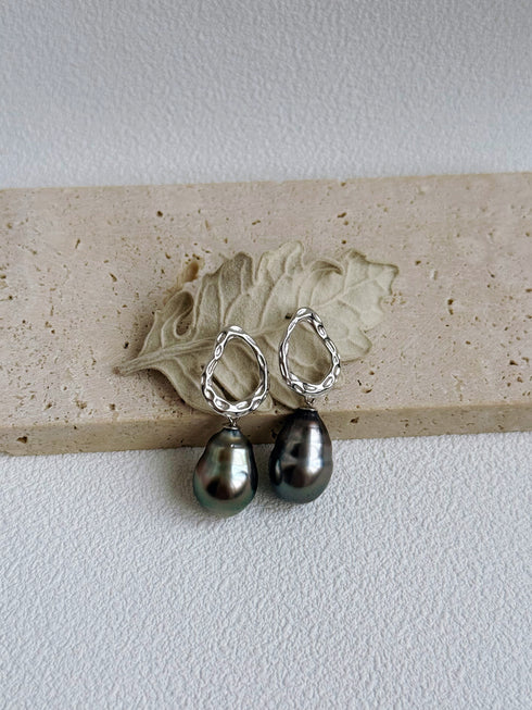 Baroque Tahitian Pearl Drop Stud Earrings - Sterling Silver