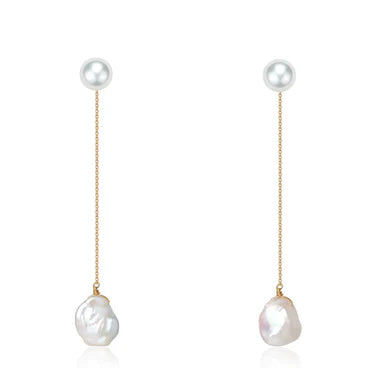 Baroque Petal Pearl Long Drop Earrings