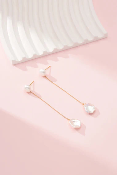 Baroque Petal Pearl Long Drop Earrings