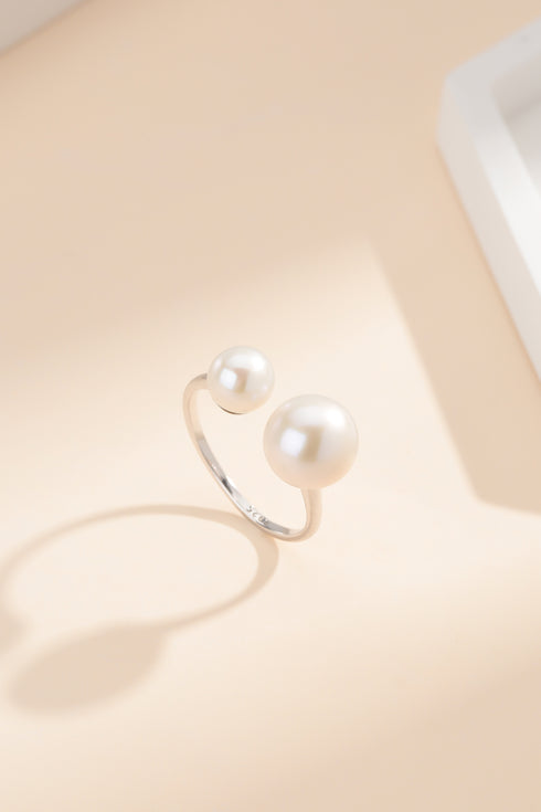 Dual Pearls Open Ring - Elegance & Timeless Beauty