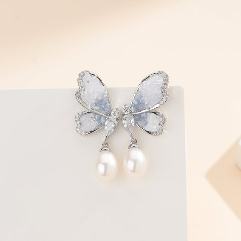 Butterfly Oval Pearl Earrings - May-Lynn Jewelry