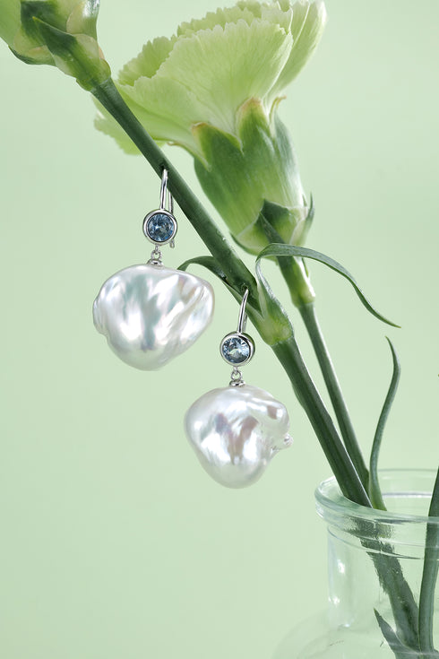 Kyanite Chic Baroque Pearl Hook Earrings