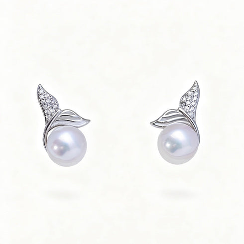Mermaid Pearl Stud Earrings - Sterling Silver