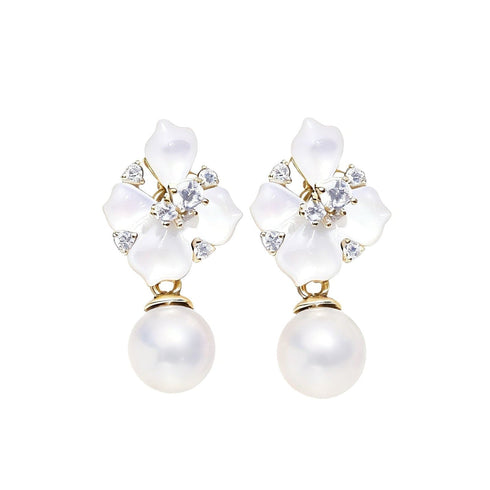 8-9mm Mother Of Pearls Floral Pearl Earrings
