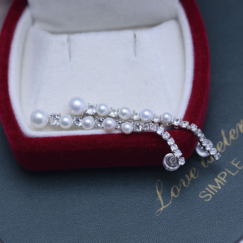 Long Line Zirconia Pearl Earrings - Sterling Silver