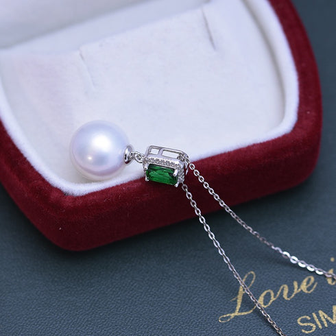 Green Cube White/ Purple Pearl Drop Necklace – Sterling Silver/Gold Vermeil