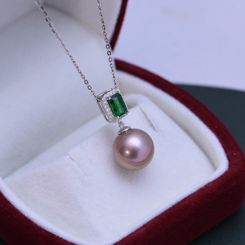 Green Cube White/ Purple Pearl Drop Necklace – Sterling Silver/Gold Vermeil