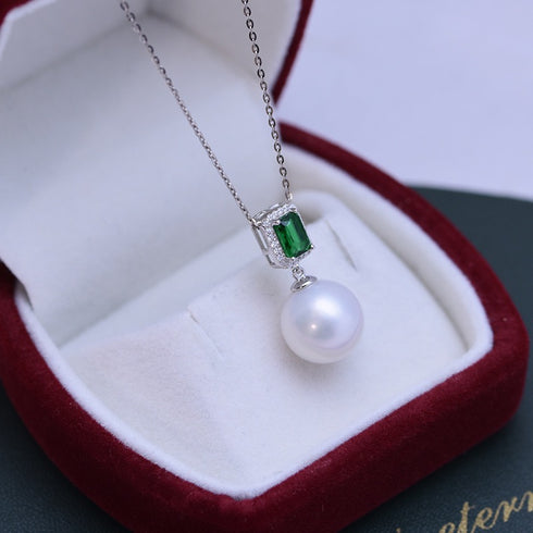 Green Cube White/ Purple Pearl Drop Necklace – Sterling Silver/Gold Vermeil