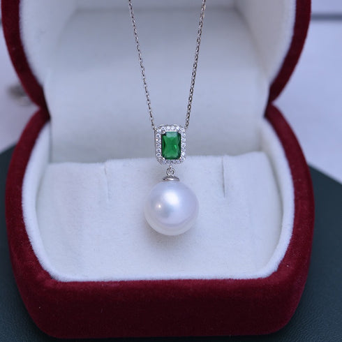 Green Cube White/ Purple Pearl Drop Necklace – Sterling Silver/Gold Vermeil