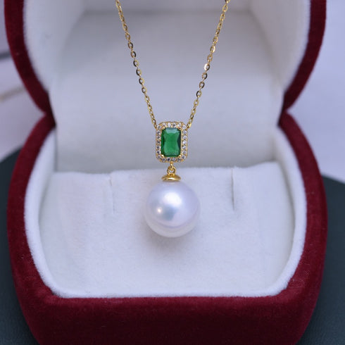 Green Cube White/ Purple Pearl Drop Necklace – Sterling Silver/Gold Vermeil
