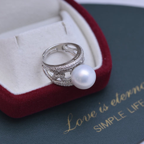 Wide Chain White/ Purple Pearl Ring - 18K Gold Vermeil / Sterling Silver