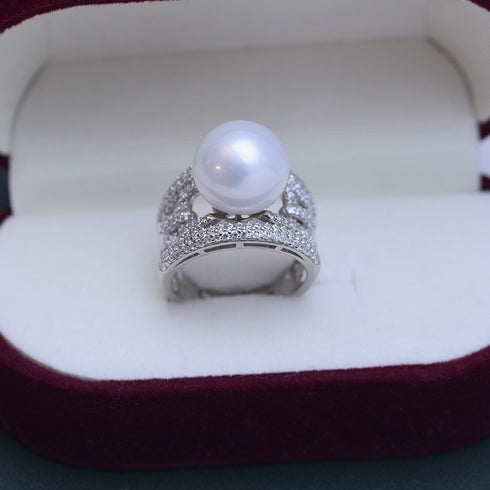 Wide Chain White/ Purple Pearl Ring - 18K Gold Vermeil / Sterling Silver