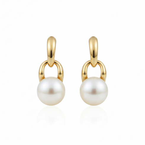 Gold Chain Freshwater Pearl Stud Earrings