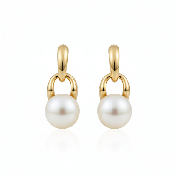 Gold Chain Freshwater Pearl Stud Earrings