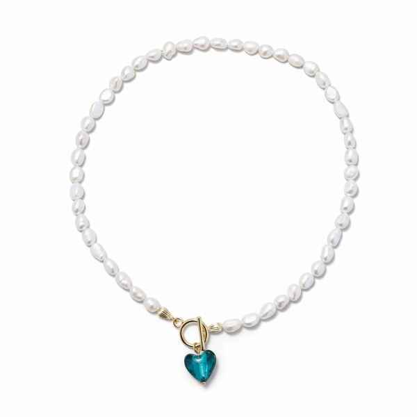 Colorful Heart & Square Pendant Baroque Pearl Necklace