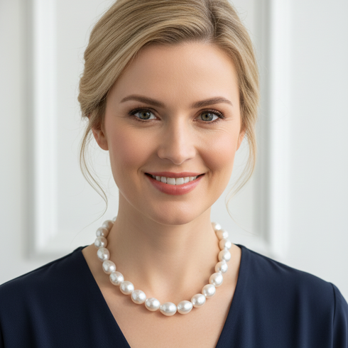 12-13mm White Bold Large Baroque Freshwater Pearl Necklace