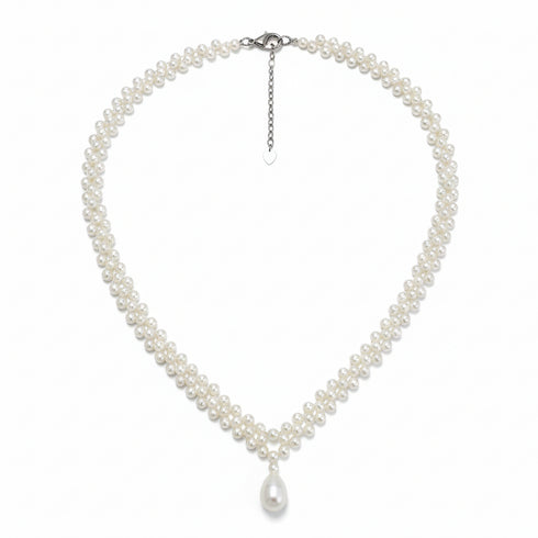 Teardrop of Stars Layered Pearl Necklace – Elegant Handwoven Design