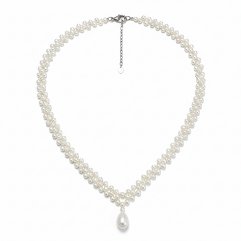 Teardrop of Stars Layered Pearl Necklace – Elegant Handwoven Design