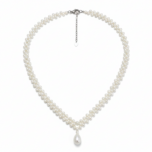 Teardrop of Stars Layered Pearl Necklace – Elegant Handwoven Design
