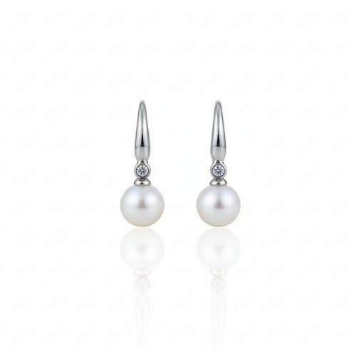 Oval Small Freshwater Pearl Silver Hook Earrings