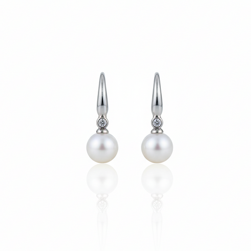 Oval Small Freshwater Pearl Silver Hook Earrings