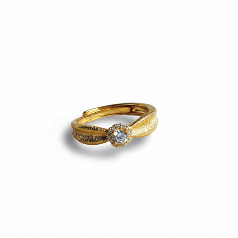 Gold Matt Sunflower Zirconia Ring – Elegant & Trendy
