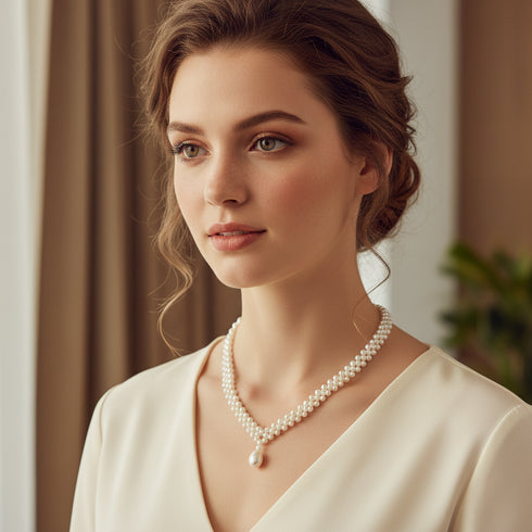 Teardrop of Stars Layered Pearl Necklace – Elegant Handwoven Design