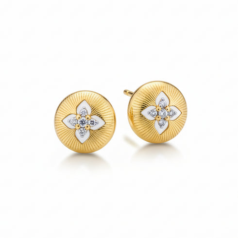 Elegant Gold Rhombus Floral Stud Earrings – Gold Vermeil