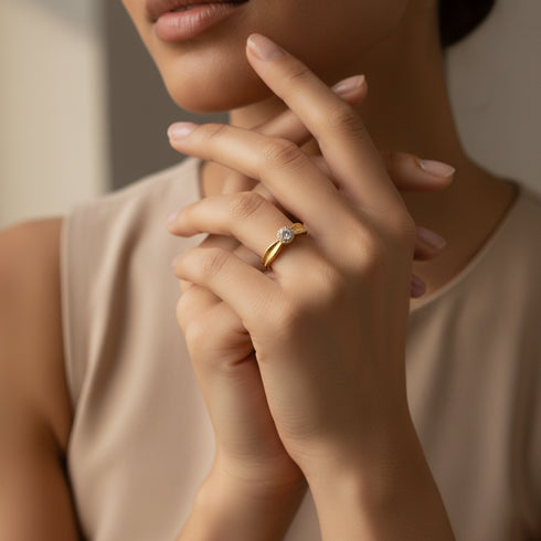 Gold Matt Sunflower Zirconia Ring – Elegant & Trendy