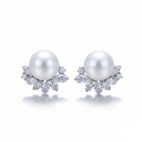 Radiant Halo Pearl Stud Earrings