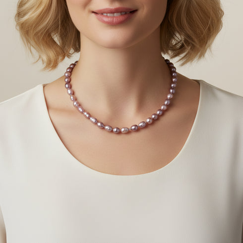 Lustre Drop Purple Baroque Pearl Necklace - Versatile Clasp in Sterling Silver