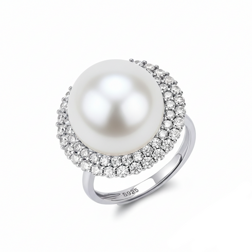 Radiance Pearl Cubic Zirconia Open Ring - Purple/ White Pearl