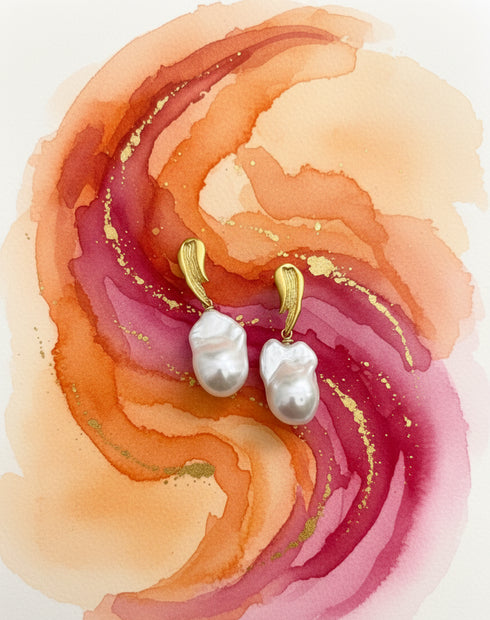Arty Draw Baroque Pearl Earrings - Gold Vermeil / Sterling Silver