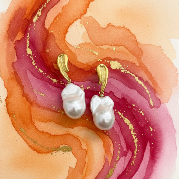 Arty Draw Baroque Pearl Earrings - Gold Vermeil / Sterling Silver