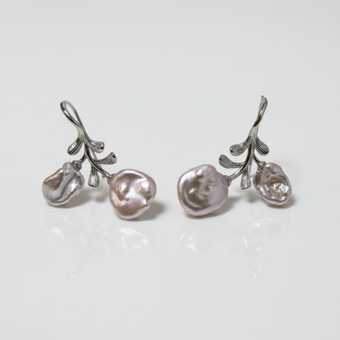 Petal Baroque Pearl Flower Hook Earrings - Sterling Silver