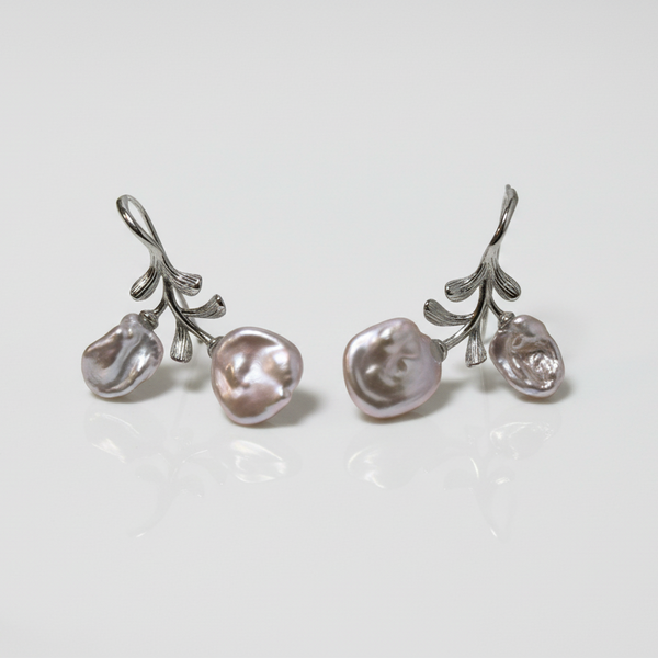Petal Baroque Pearl Flower Hook Earrings - Sterling Silver
