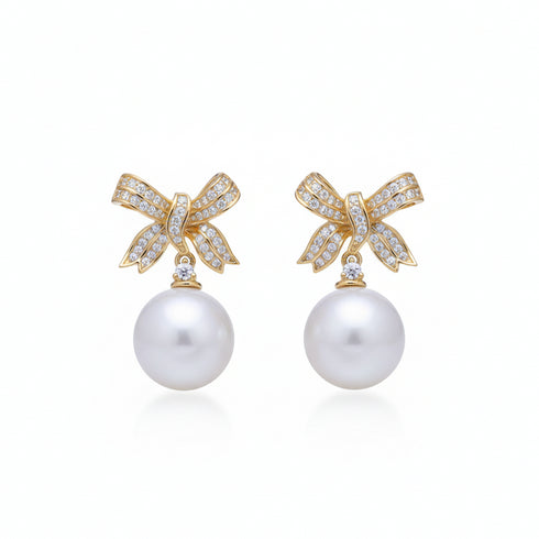 Bow Pearl Drop Earrings – Sterling Silver / Gold Vermeil