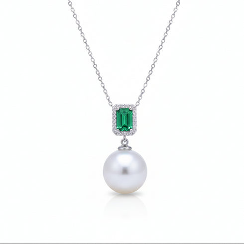 Green Cube White/ Purple Pearl Drop Necklace – Sterling Silver/Gold Vermeil
