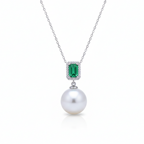 Green Cube White/ Purple Pearl Drop Necklace – Sterling Silver/Gold Vermeil