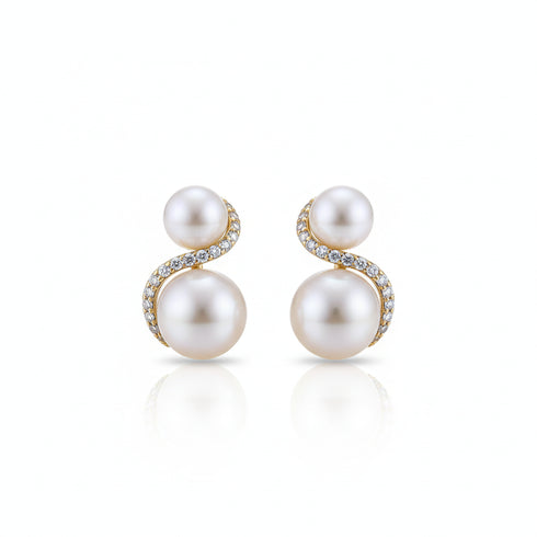 S Shape Double Pearl Earrings - Gold Vermeil
