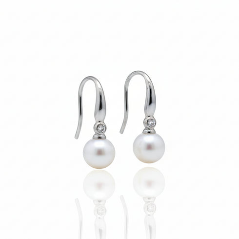 Oval Small Freshwater Pearl Silver Hook Earrings