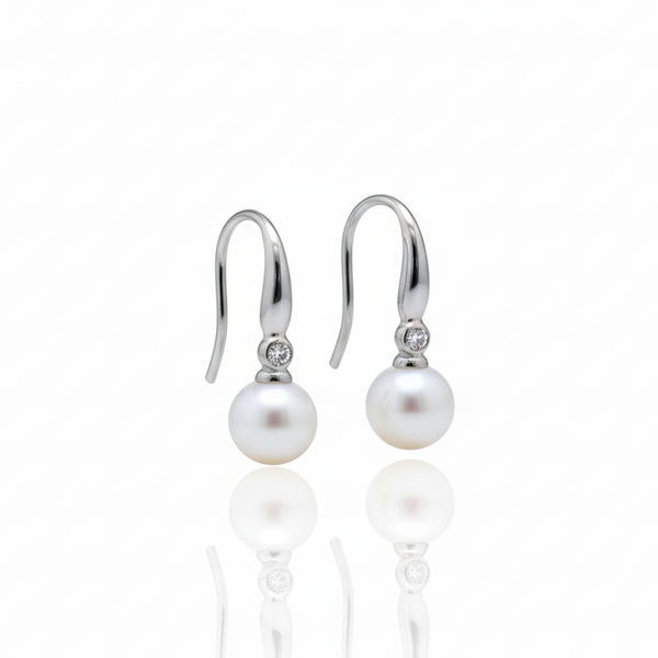 Oval Small Freshwater Pearl Silver Hook Earrings