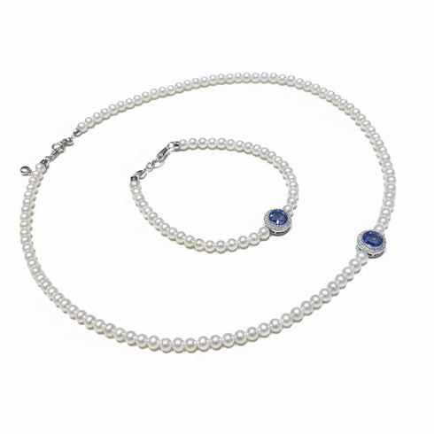 Mini Freshwater Pearl Blue Zirconia Necklace - Sterling Silver